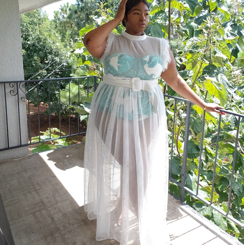 Elegant White Mesh Maxi Dress with Romper